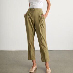 Lulus Sophisticated Company Olive Linen Straight Leg Trousers Green - Size M